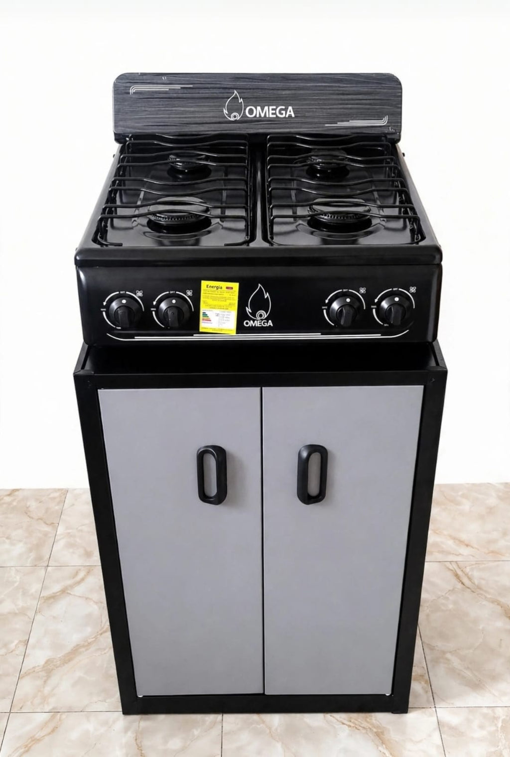 Combo Estufa 4 Puestos a Gas + Gabinete Metálico Omega
