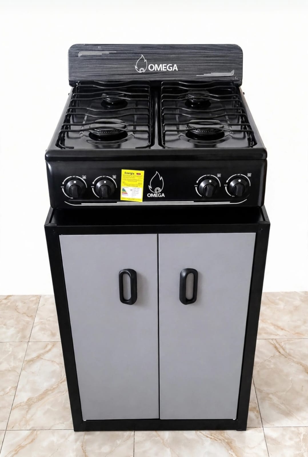 Combo Estufa 4 Puestos a Gas + Gabinete Metálico Omega