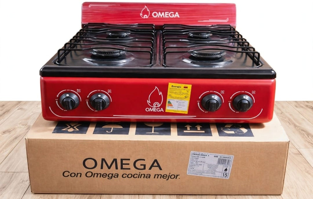 Estufa Omega 4 puestos roja frontal