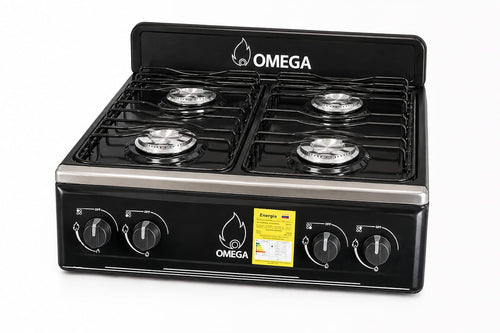 Estufa Omega 4 puestos acero inoxidable vista lateral