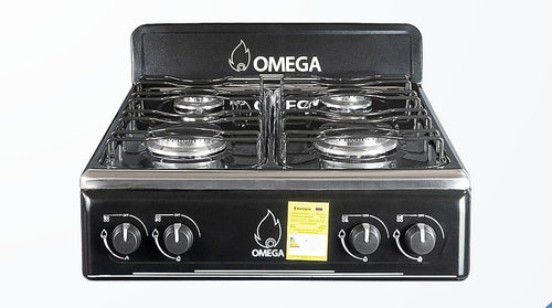 Estufa Omega 4 puestos acero inoxidable vista frontal