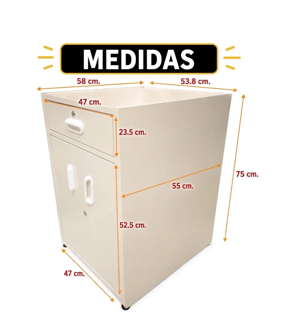 Gabinete metálico con cajón - medidas