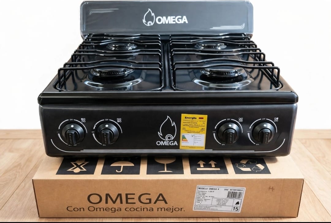 Estufa Omega 4 puestos negra frontal